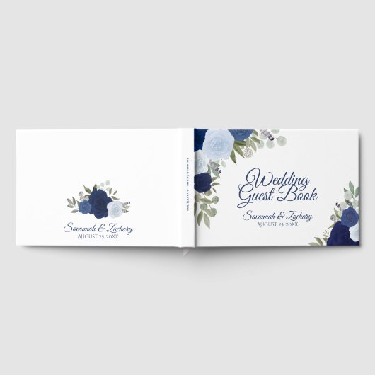 Dusty Blue & Navy Floral Elegant Boho Wedding Gastenboek (Volledig)