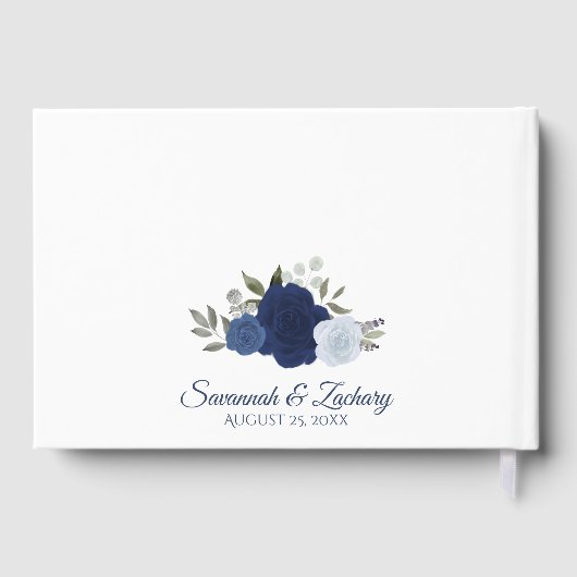 Dusty Blue & Navy Floral Elegant Boho Wedding Gastenboek (Achterkant)