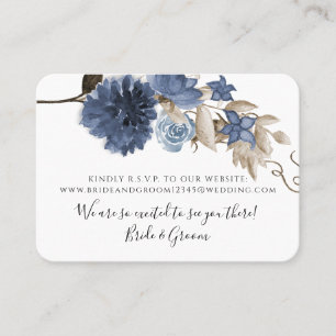 Dusty Blue Navy Floral Elegant Greenery Wedding Visitekaartje
