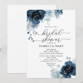 Dusty Blue Navy Floral Flowers Boho Vrijgezellenfe Kaart (Voorkant / Achterkant)