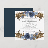 Dusty Blue Navy Floral Herfst Brown Foliage Weddin Kaart (Voorkant / Achterkant)