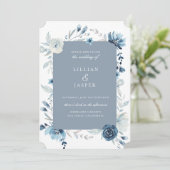 Dusty Blue Navy Floral Lijst bruiloft uitnodiging (Staand voorkant)