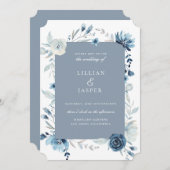 Dusty Blue Navy Floral Lijst bruiloft uitnodiging (Voorkant / Achterkant)