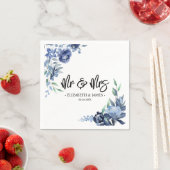Dusty Blue Navy Floral Mr & Mrs Wedding Servet (Insitu)