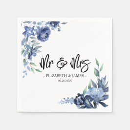 Dusty Blue Navy Floral Mr & Mrs Wedding Servet