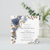 Dusty Blue Navy Floral Rustic Foliage Wedding Kaart (Staand voorkant)