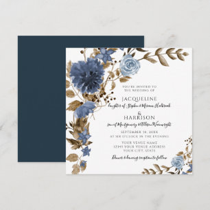 Dusty Blue Navy Floral Rustic Foliage Wedding Kaart