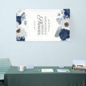 Dusty Blue Navy Floral Vrijgezellenfeest Script Spandoek (Beurs)