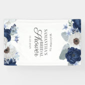 Dusty Blue Navy Floral Vrijgezellenfeest Script Spandoek (Horizontaal)