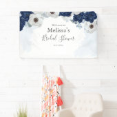 Dusty Blue Navy Floral Vrijgezellenfeest Spandoek (Insitu)