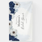 Dusty Blue Navy Floral Vrijgezellenfeest Spandoek (Verticaal)