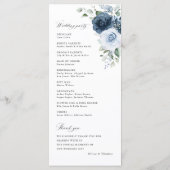 Dusty Blue Navy Floral Watercolor Wedding Ceremony Programmakaart (Achterkant)