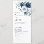 Dusty Blue Navy Floral Watercolor Wedding Ceremony Programmakaart (Voorkant)
