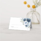 Dusty Blue Navy Floral Watercolor Wedding Name Plaatskaartje (Voorkant)
