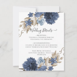 Dusty Blue Navy Floral Waterverf bruiloft details Kaart