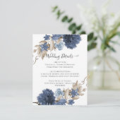 Dusty Blue Navy Floral Waterverf bruiloft details Kaart (Staand voorkant)