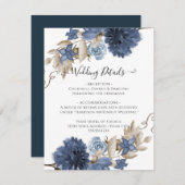Dusty Blue Navy Floral Waterverf bruiloft details Kaart (Voorkant / Achterkant)