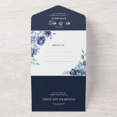 Dusty Blue Navy Floral Wedding All In One Uitnodiging (Buitenkant)