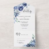 Dusty Blue Navy Floral Wedding All In One Uitnodiging (Binnen)