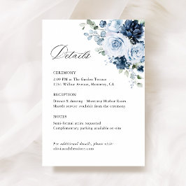 Dusty Blue Navy Floral Wedding Details, Ceremony Informatiekaartje