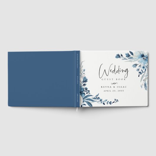 Dusty Blue Navy Floral Wedding Gastenboek (Volledig)