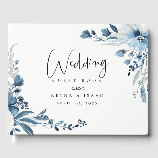 Dusty Blue Navy Floral Wedding Gastenboek (Voorkant)