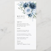 Dusty Blue Navy Floral Wedding Reception Dinner Menu (Voorkant)