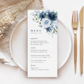 Dusty Blue Navy Floral Wedding Reception Dinner Menu