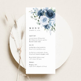 Dusty Blue Navy Floral Wedding Reception Dinner Menu
