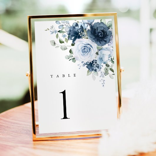 Dusty Blue Navy Floral Wedding Table Number Card Kaart