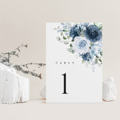 Dusty Blue Navy Floral Wedding Table Number Card Kaart