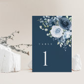 Dusty Blue Navy Floral Wedding Table Number Sign Kaart