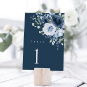 Dusty Blue Navy Floral Wedding Table Number Sign Kaart