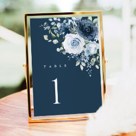 Dusty Blue Navy Floral Wedding Table Number Sign Kaart