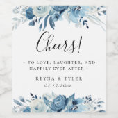 Dusty Blue Navy Floral Wijn Etiket (Enkel label)