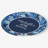 Dusty Blue Navy Flowers 50ste verjaardag Papieren Bordje (Gekanteld)