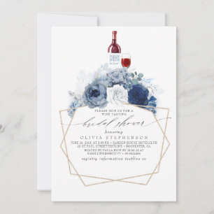 Dusty Blue Navy Flowers Wine Tasting Vrijgezellenf Kaart