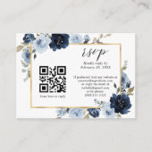 Dusty Blue Navy Gold Floral QR Code Weddenschap RS Informatiekaartje (Voorkant)