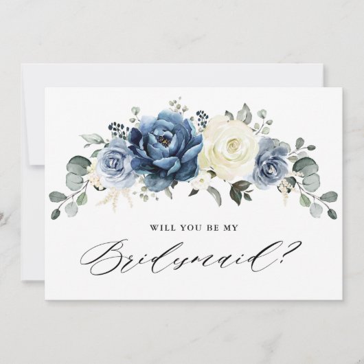 Dusty Blue Navy Greenery Kaart (Voorkant)