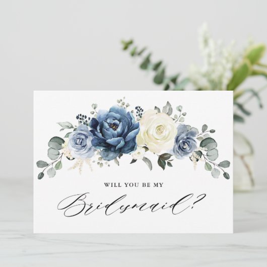 Dusty Blue Navy Greenery Kaart (Staand voorkant)