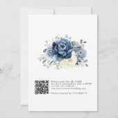 Dusty Blue Navy Ivoor Bloemen Boho Wedding QR Code Kaart (Achterkant)
