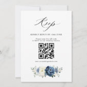 Dusty Blue Navy Ivoor Bloemen Boho Wedding QR Code Kaart (Achterkant)