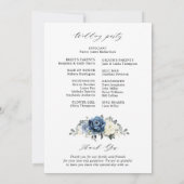 Dusty Blue Navy Ivoor Floral Wedding Program Kaart (Achterkant)
