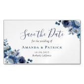 Dusty Blue Navy Ivory Floral Wedding Save the Date Magnetisch Visitekaartje (Voorkant)