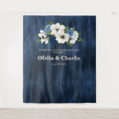 Dusty Blue Navy Ivory Floral Wedding Wall Wandkleed (Voorkant)