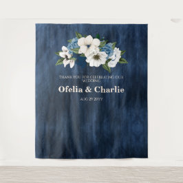 Dusty Blue Navy Ivory Floral Wedding Wall Wandkleed
