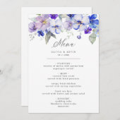 Dusty Blue Navy Lavendel Lila Bloemen Bruiloft Men Menu (Voorkant / Achterkant)