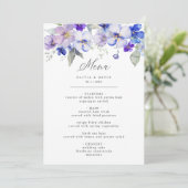 Dusty Blue Navy Lavendel Lila Bloemen Bruiloft Men Menu (Staand voorkant)