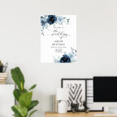 Dusty Blue Navy Pastel Boho Floral Wedding Welkom Poster (Thuiskantoor)