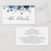 Dusty Blue Navy Pastel Flowers Weddenschap Details Informatiekaartje (Voorkant / Achterkant)